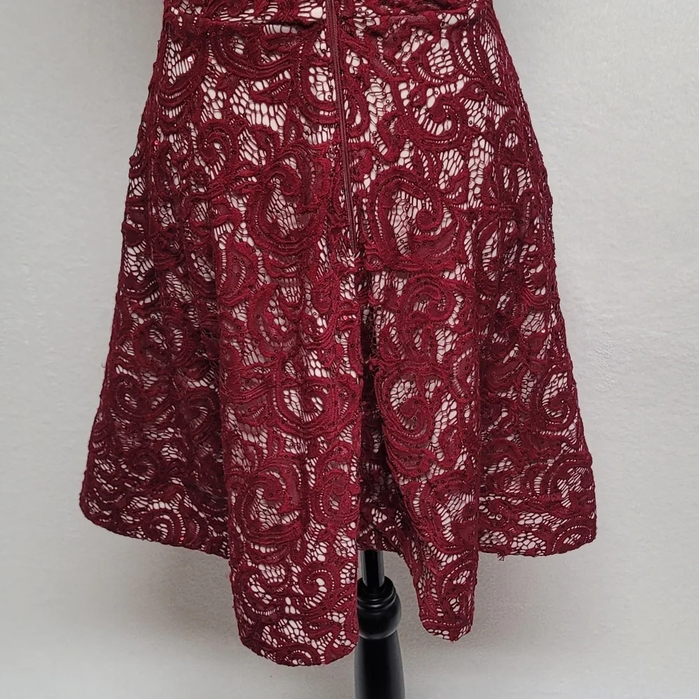 My Michelle Vintage Y2K Crimson Paisley Floral Lace Plunging Neckline Mini Dress